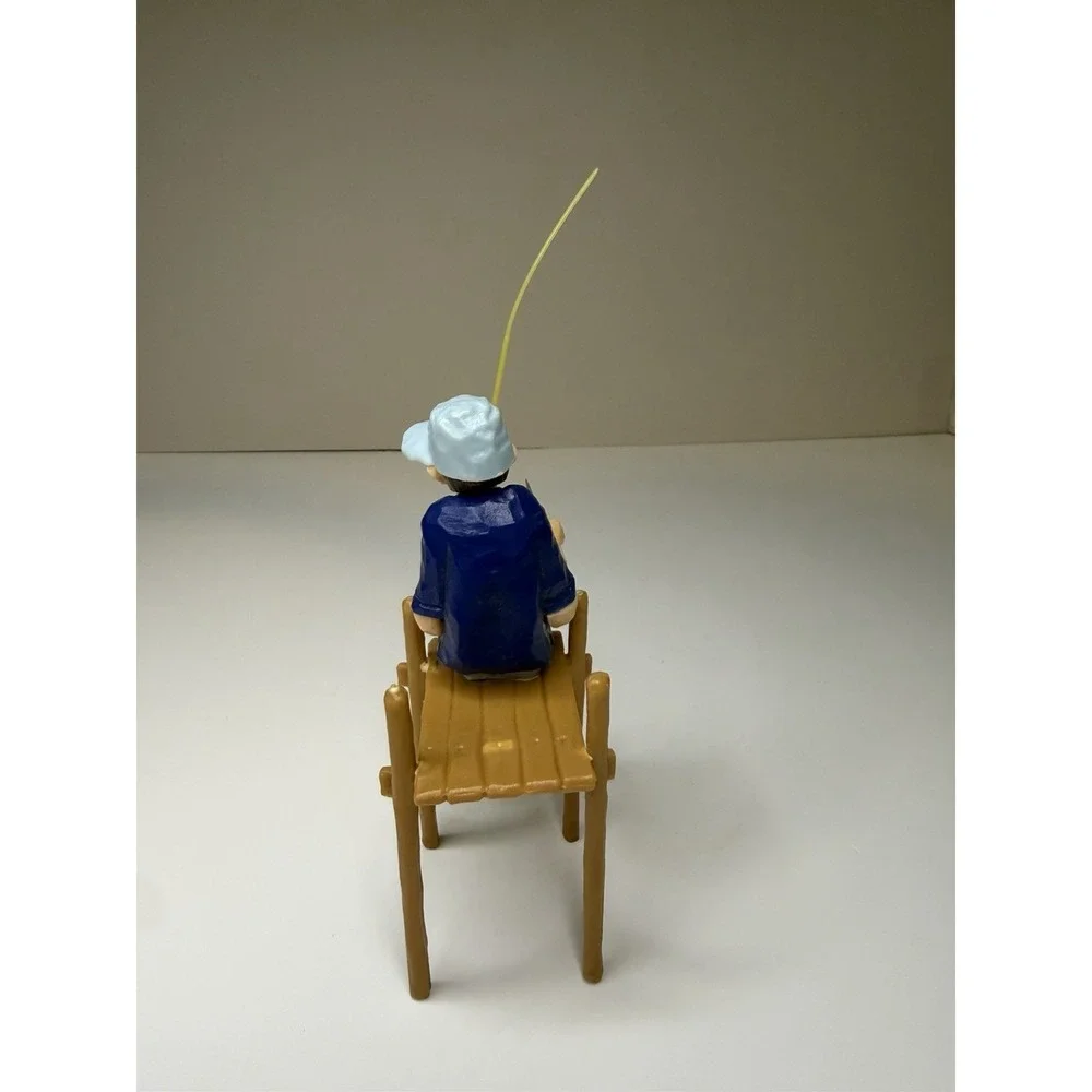 Vintage Fisherman Cake Topper Old Man Sitting On Dock-- 5 1/4